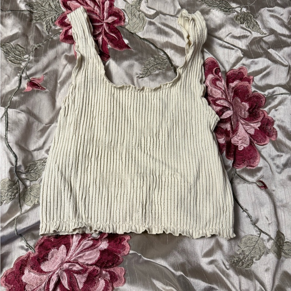 BKE Cream Ribbed Tank Top